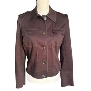 Michael Kors Women's Large Brown Military Style Jacket Button Down Collar